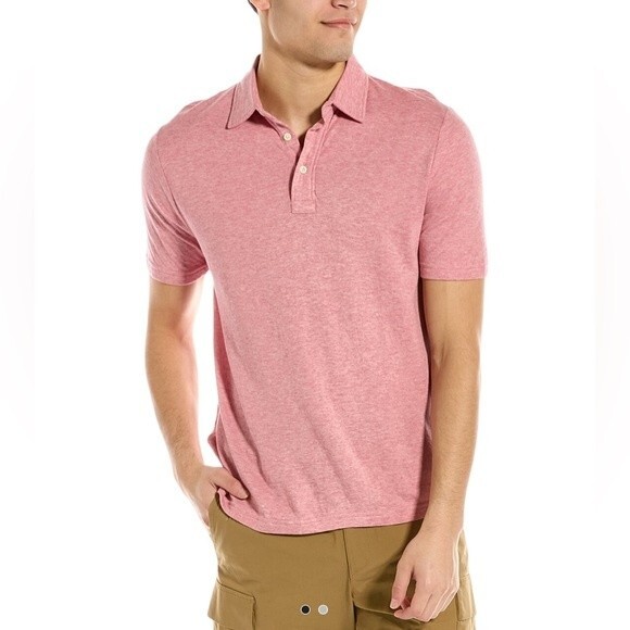 Faherty Cloud Cotton Short Sleeve Polo Shirt in Fade Flag Heather Red Pima Soft - Picture 1 of 16
